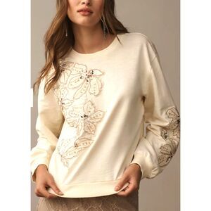 🌸 Pilcro Beaded Embroidered Sweatshirt by Anthroplologie - Womens Large 🌸